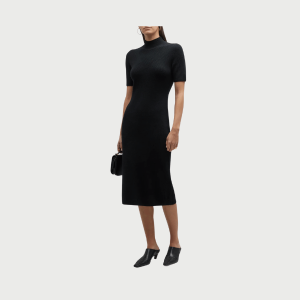 Slim Felted Wool-Cashmere Long Turtleneck Dress