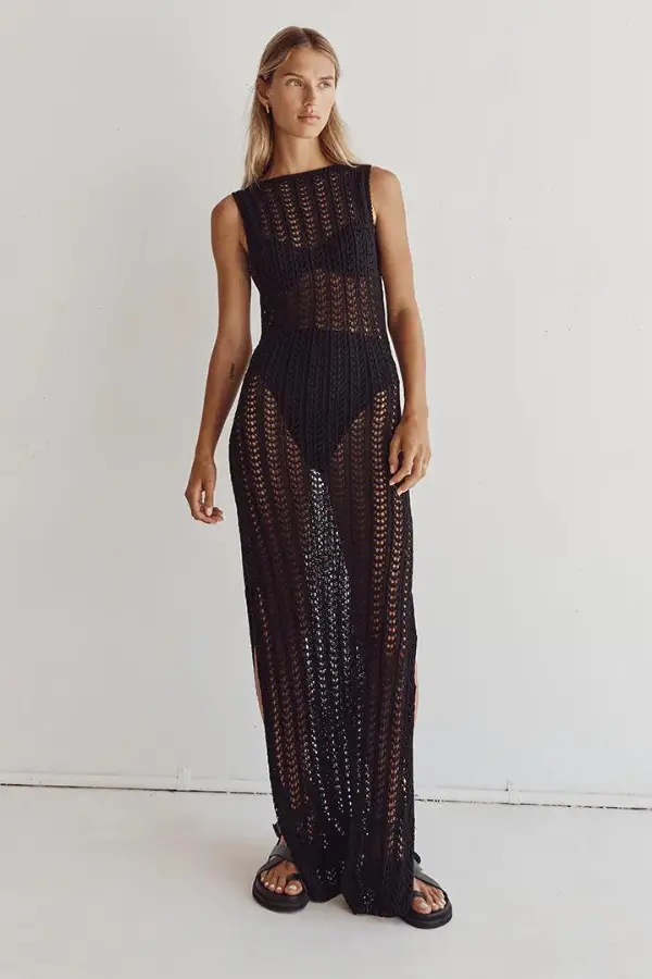 calista black crochet maxi dress